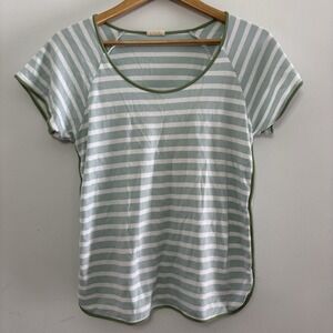 Lake Pajamas Pima Cotton Scoop Neck Pajama Top Womens M Blue Green Stripe Soft